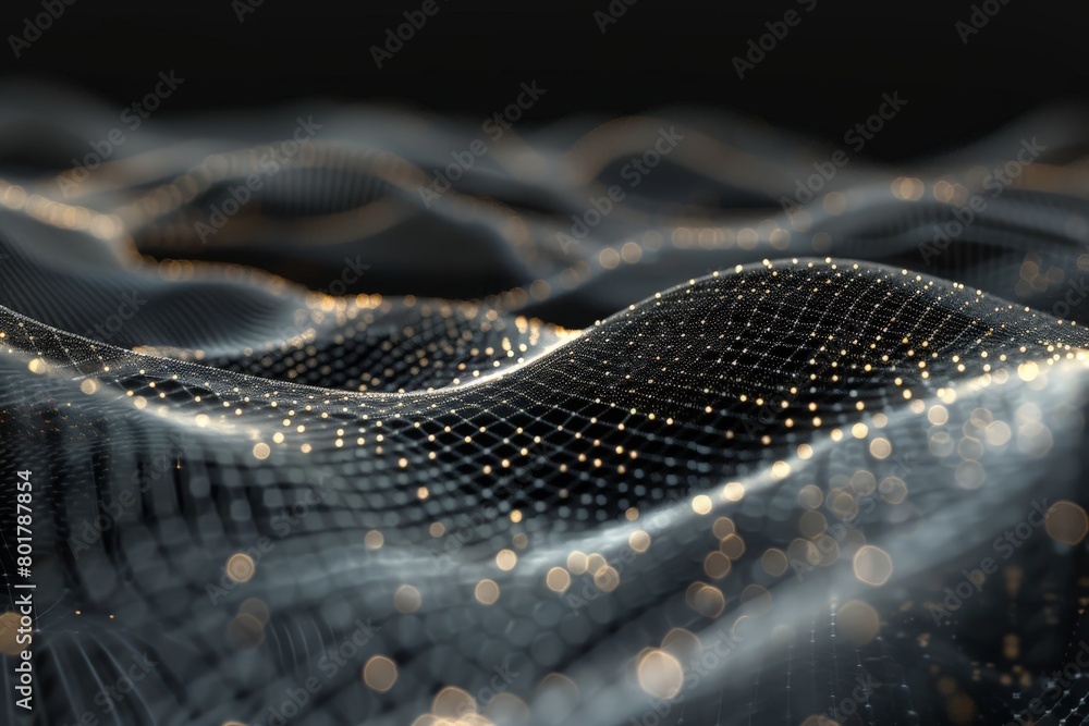 Abstract of a black 3D background with interconnected, weblike waves creating a mysterious atmosphere Abstract of a black 3D background with interconnected, weblike waves creating a mysterious atmosphere