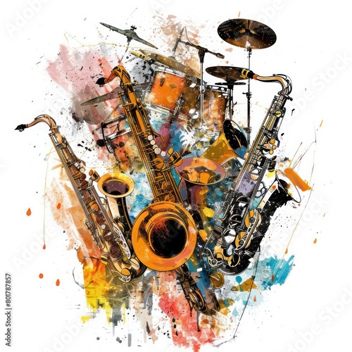 jazz band instruments isolated on a white background photo