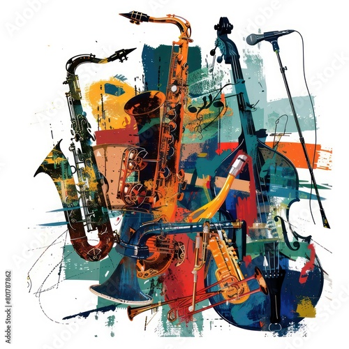 jazz band instruments isolated on a white background