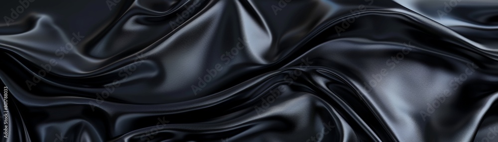 Fototapeta premium Black 3D background featuring smooth, wavelike folds reminiscent of luxurious fabric 