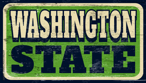 Retro vintage Washington State sign on wood