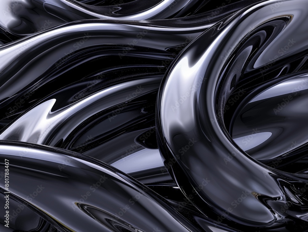 Highresolution of a sleek, black 3D background composed of intertwined, glossy waves Highresolution of a sleek, black 3D background composed of intertwined, glossy waves