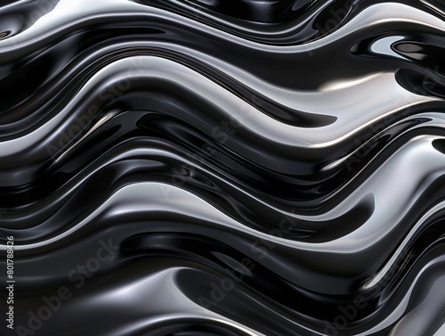 Highresolution of a sleek  black 3D background composed of intertwined  glossy waves 