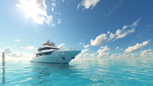 big beautiful yacht in the middle of ocean on sunny clear sky