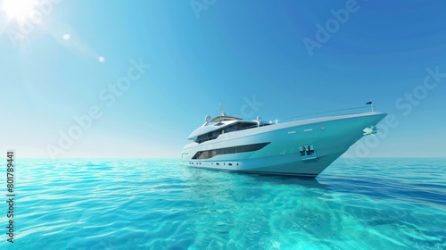 big beautiful yacht in the middle of ocean on sunny clear sky
