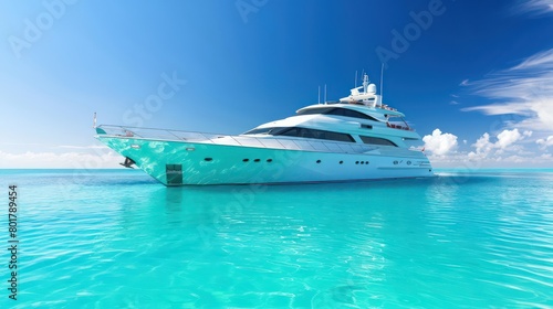 big beautiful yacht in the middle of ocean on sunny clear sky © STOCKYE STUDIO
