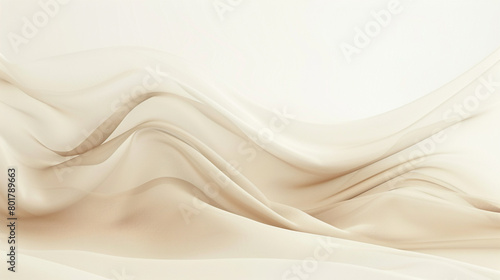 A soft beige wave, gentle and calming, moving smoothly over a white background, rendered in stunningly clear high-definition.