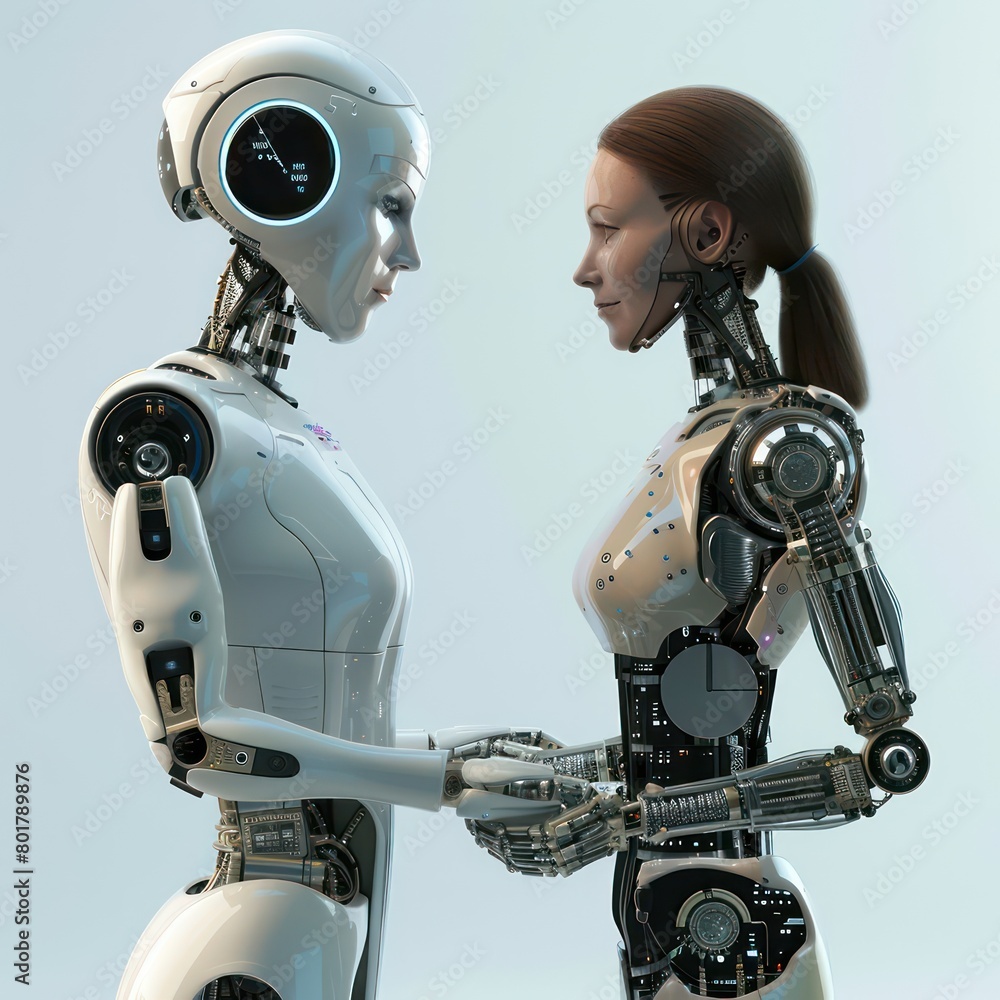 handshake between robots partners or friends handshake between robots partners or friends