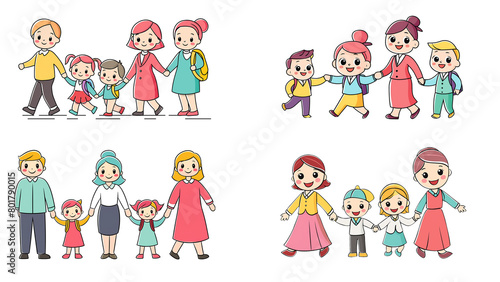 Parents walk hand in hand with students 