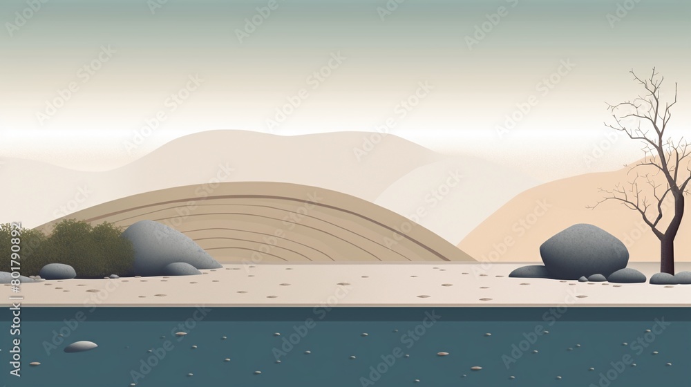 The gentle, calming rhythms of a Zen garden are beautifully portrayed in this sleek, modern illustration
