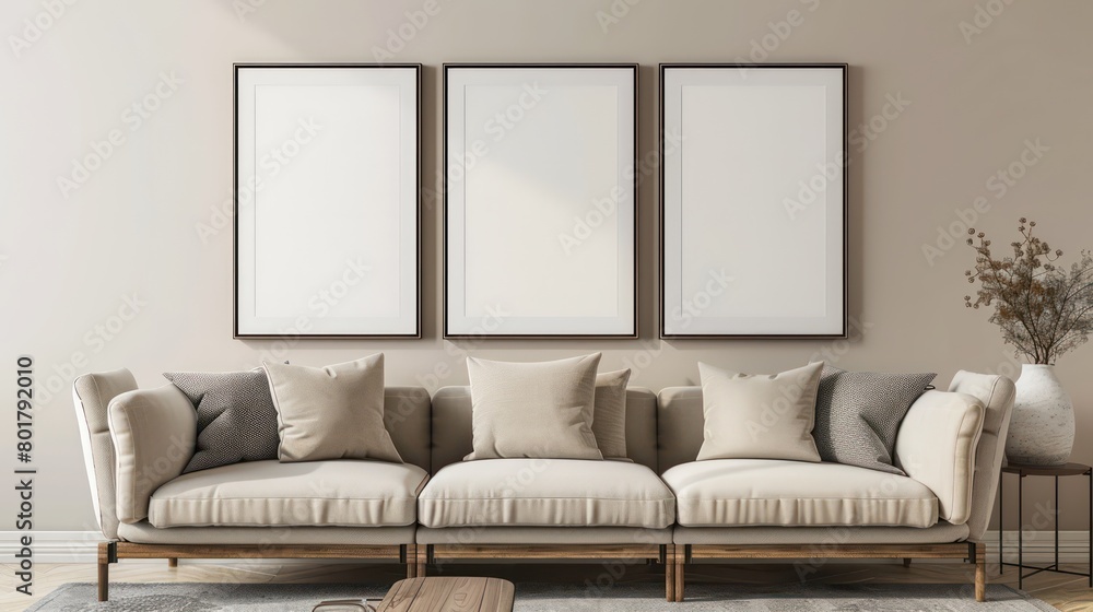 Fototapeta premium four portrait picture frame mockup in office space