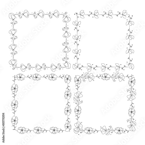 Hand drawn floral wreath collection on white background