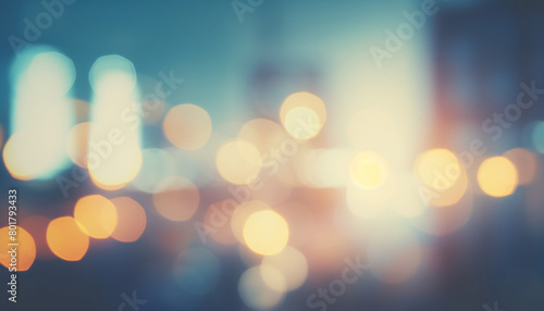 city blurring lights abstract circular bokeh on blue background photo