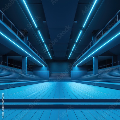 gymnastic arena, night light, blue colors