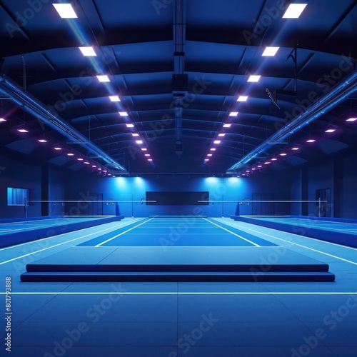 gymnastic arena, night light, blue colors