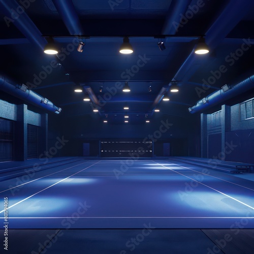 gymnastic arena, night light, blue colors