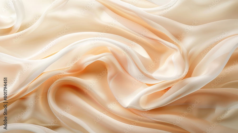 Close-up view of a soft, flowing beige satin fabric, ideal for backgrounds or textures. Close-up view of a soft, flowing beige satin fabric, ideal for backgrounds or textures.