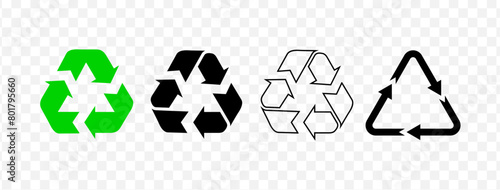 Recycle symbol set on transparent background