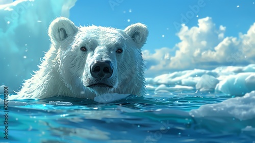 Arctic bear with a mischievous smile peeking out from behind an ice floe