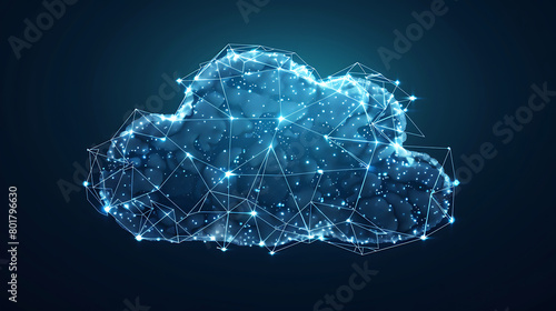 Cloud Computing technology internet on blue background. Polygonal wireframe cloud storage sign © Iqra Iltaf