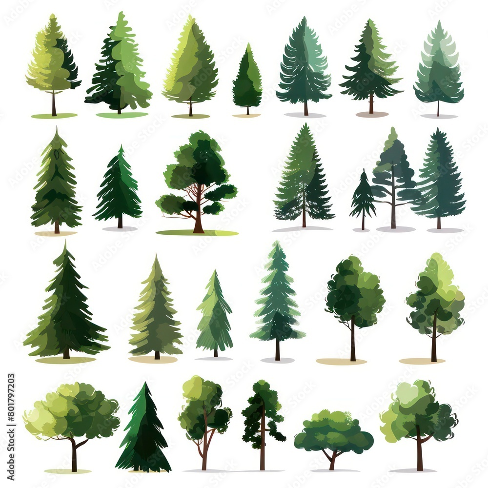 forest trees, simplified stencil on a white background