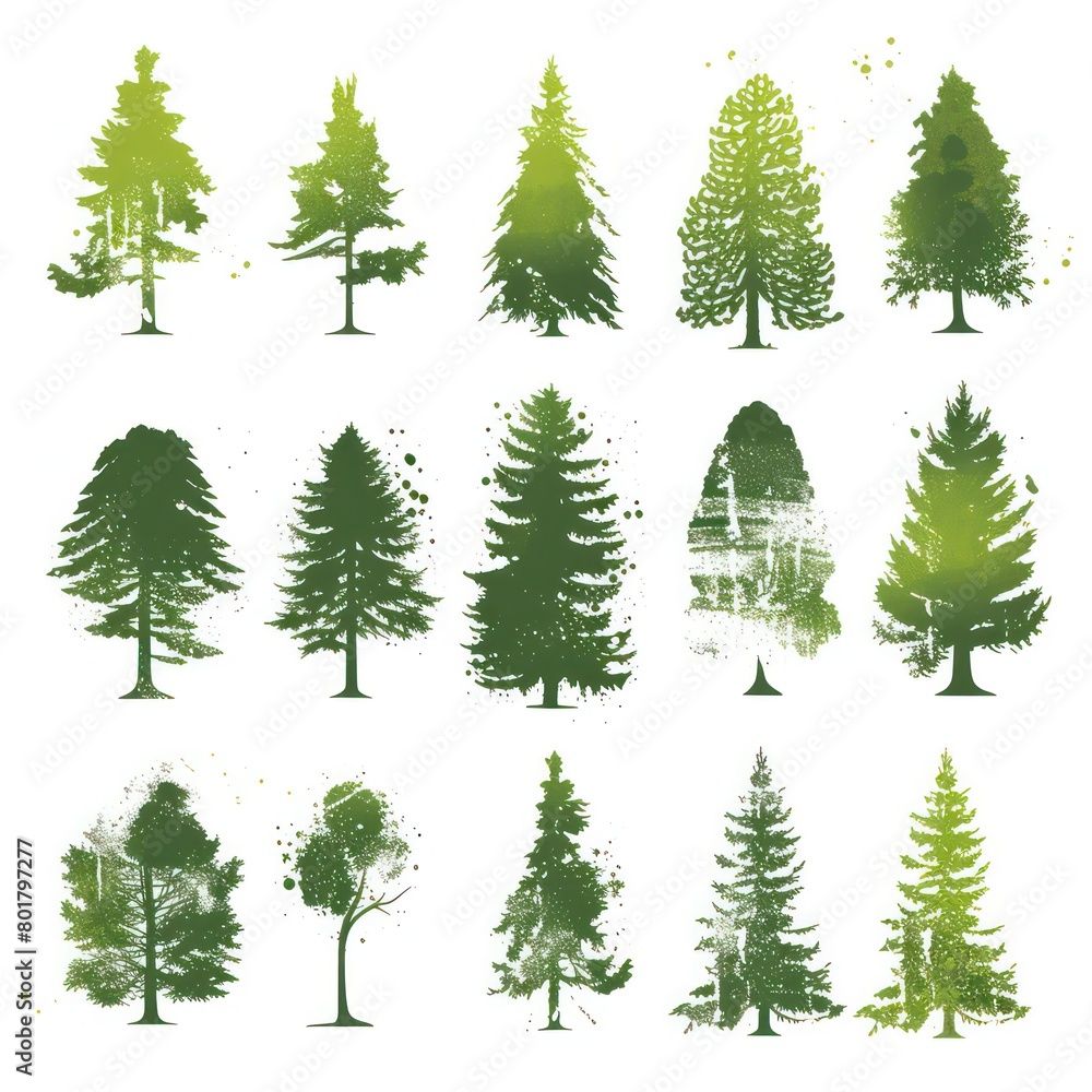 forest trees, simplified stencil on a white background