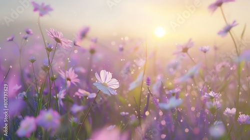 Wild cosmos  soft lavender matte background  ecoconservation magazine cover  serene early morning lighting  eyelevel shot