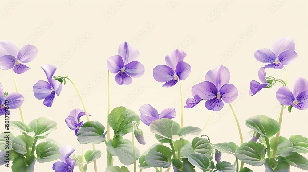 Array of wild violets, serene cream background, springtime in the wild magazine cover, gentle natural light, full page display Array of wild violets, serene cream background, springtime in the wild magazine cover, gentle natural light, full page display