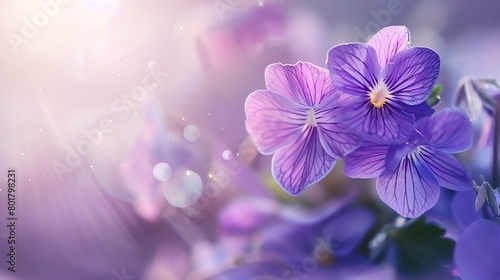 Delicate violet flower  soft lavender background  spring beauty magazine cover  gentle morning light  central focus