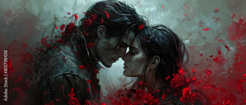 A gothic romance novel featuring a forbidden love affair between a vampire and a mortal, with mysterious symbols shimmering in the air around them as they navigate their doomed relationship