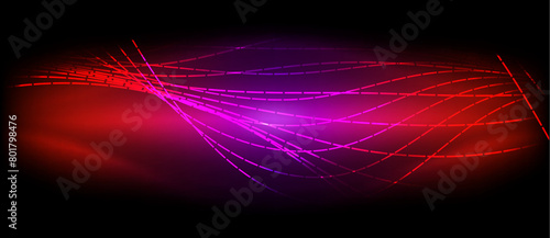 A stunning visual effect of a red and purple wave on a black background, resembling the colors of a vibrant sunset over the water, created through art and lighting techniques