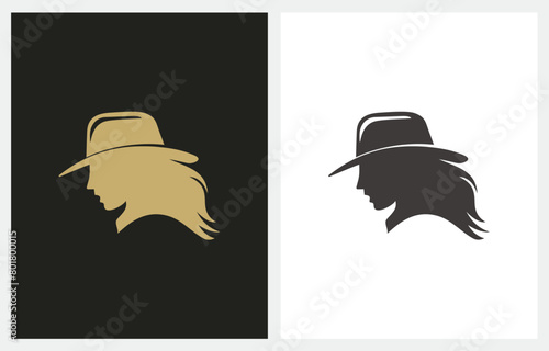 Cowgirl Cowboy Bandit Lady Side View Portrait logo design vector icon