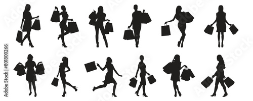 silhouette of a woman shopping