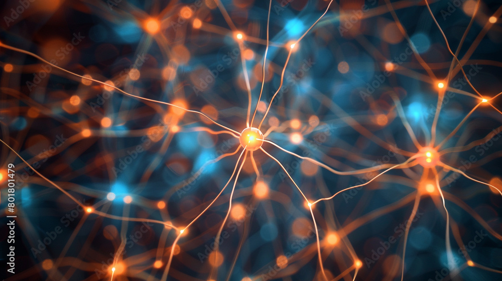 Luminous abstract network, resembling a neural net with pulsing nodes and connections. Luminous abstract network, resembling a neural net with pulsing nodes and connections.