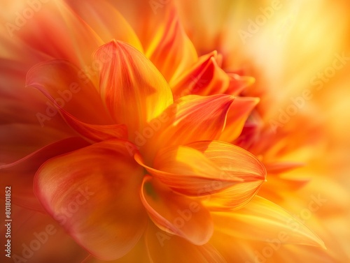Soft focus of vibrant orange dahlia petals with a glowing effect