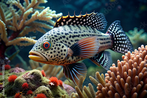javan combtail fish surrounded by beautiful coral photo