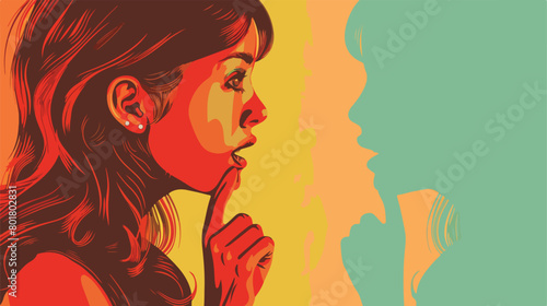 Young gossiping woman on color background Vector style photo
