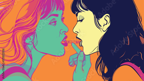 Young gossiping woman on color background Vector style photo