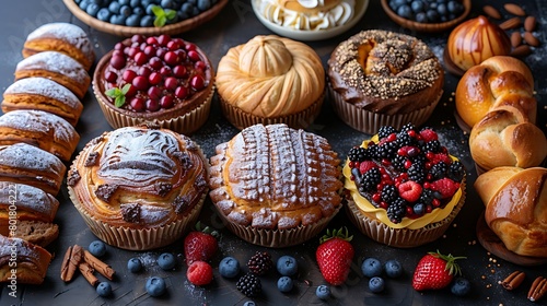 Photo top view meals tasty yummy different pastries