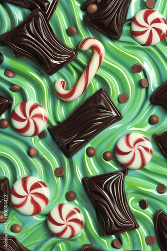 Peppermint green and chocolate brown wave pattern, refreshing and sweet for holiday season promotions