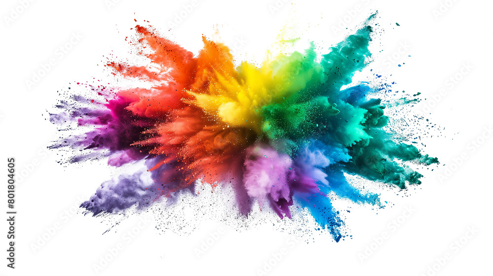 Colorful rainbow powder explosion on a transparent background. Generative AI