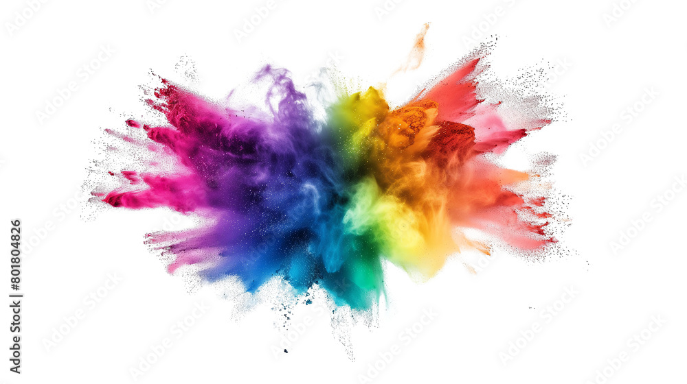 Colorful rainbow powder explosion on a transparent background. Generative AI