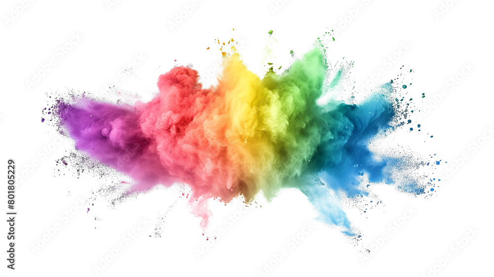 Fototapeta premium Colorful rainbow powder explosion on a transparent background. Generative AI