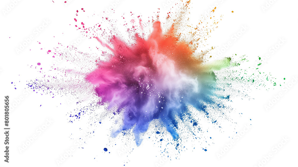 Colorful rainbow powder explosion on a transparent background. Generative AI