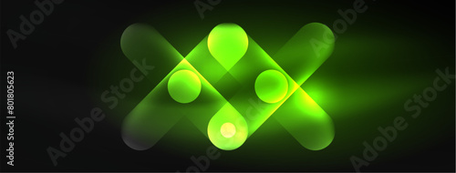 A green glowing circle, symbolizing a terrestrial plant, on a black background. The geometric shape represents symmetry and patterns in macro photography, resembling a flowering plant in the darkness