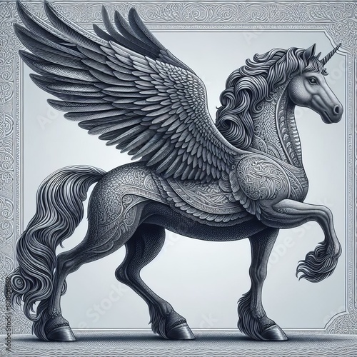  A majestic hippogriff with the body of a horse and the head of photo