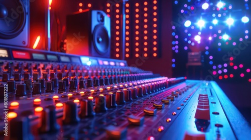 studio table of mixage buttons and speakers