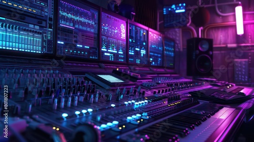 studio table of mixage buttons and speakers