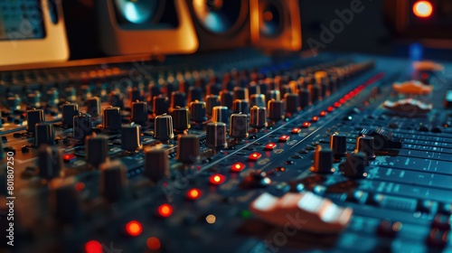 studio table of mixage buttons and speakers