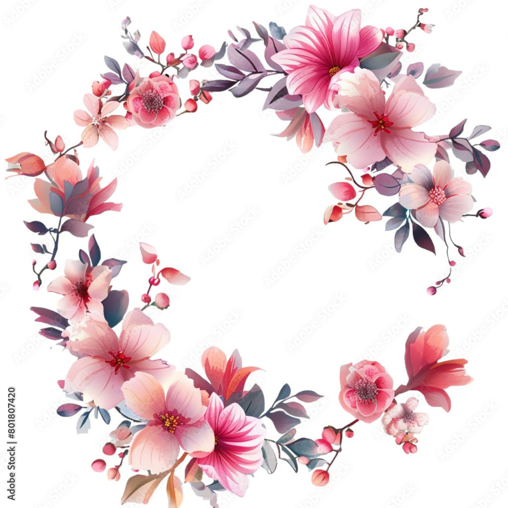 flowers circle frame on transparent 